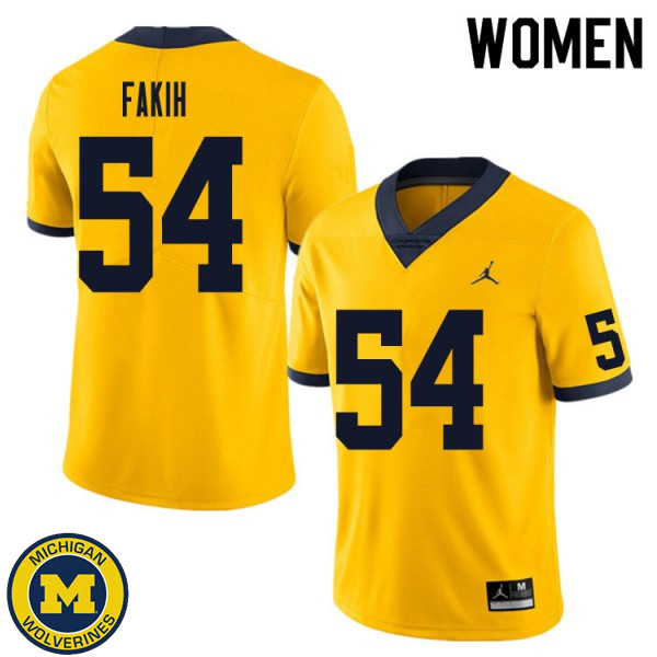 Womens Michigan Wolverines #54 Adam Fakih Yellow Official Game Jersey